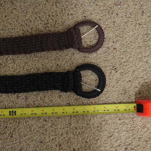 Lot of 2 Boho‎ Y2K Braided Woven Belts Womens Brown Black Circle Buckle Western - Picture 4 of 7